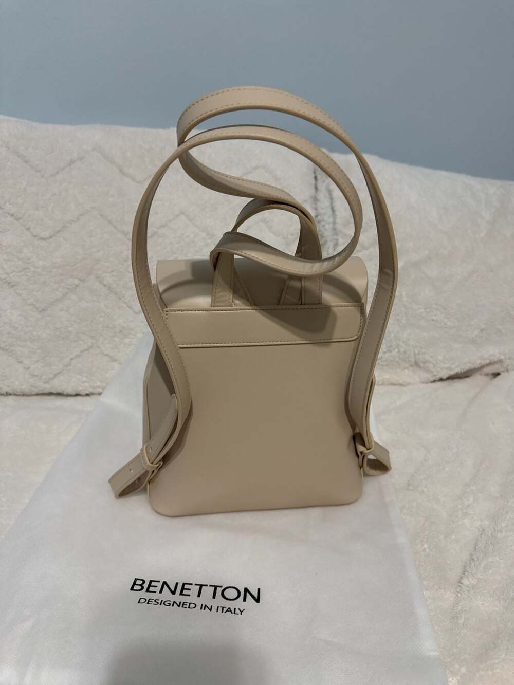 United Colors of Benetton Cream Vegan Leather Flap Backpack - Picture 2 of 4